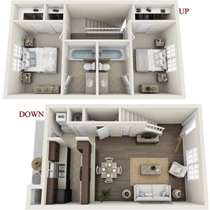 Two Bedroom / Two and 1/2 Bath / Townhome - 1,100 Sq. Ft.*